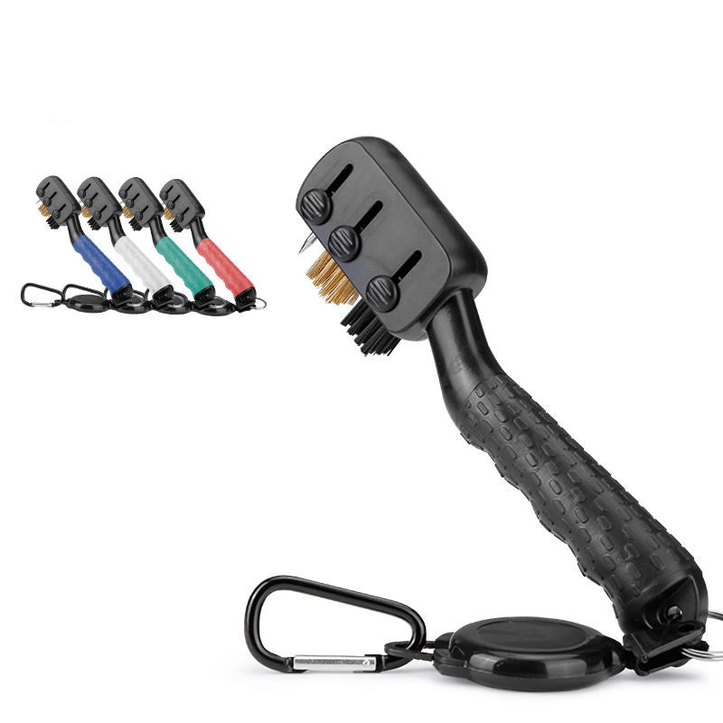 Retractable cleaning brush tool for golf