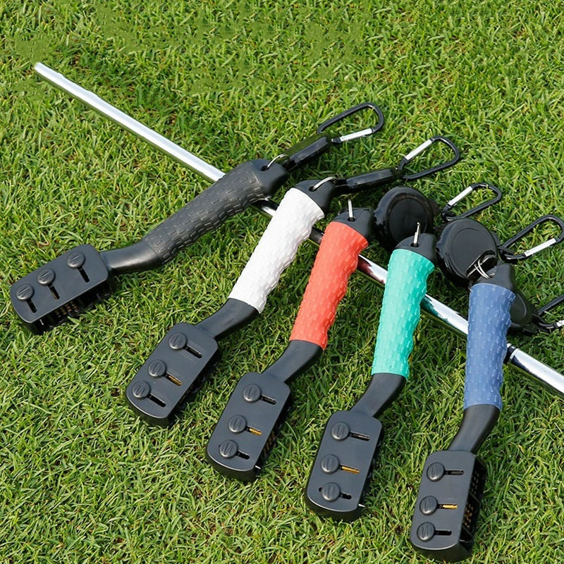 Retractable cleaning brush tool for golf