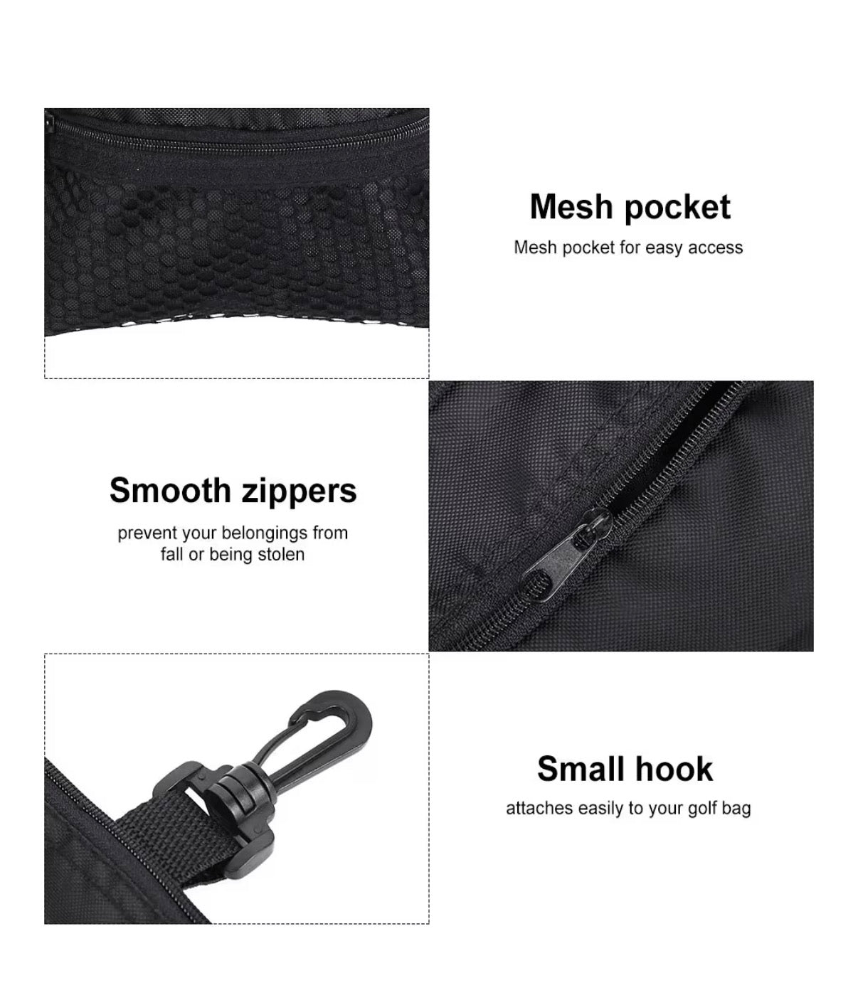 Tee Bag Tee Storage Pouch Zippered Tee Ball Marker Storage Bag With Small Hook Accessories Supplies