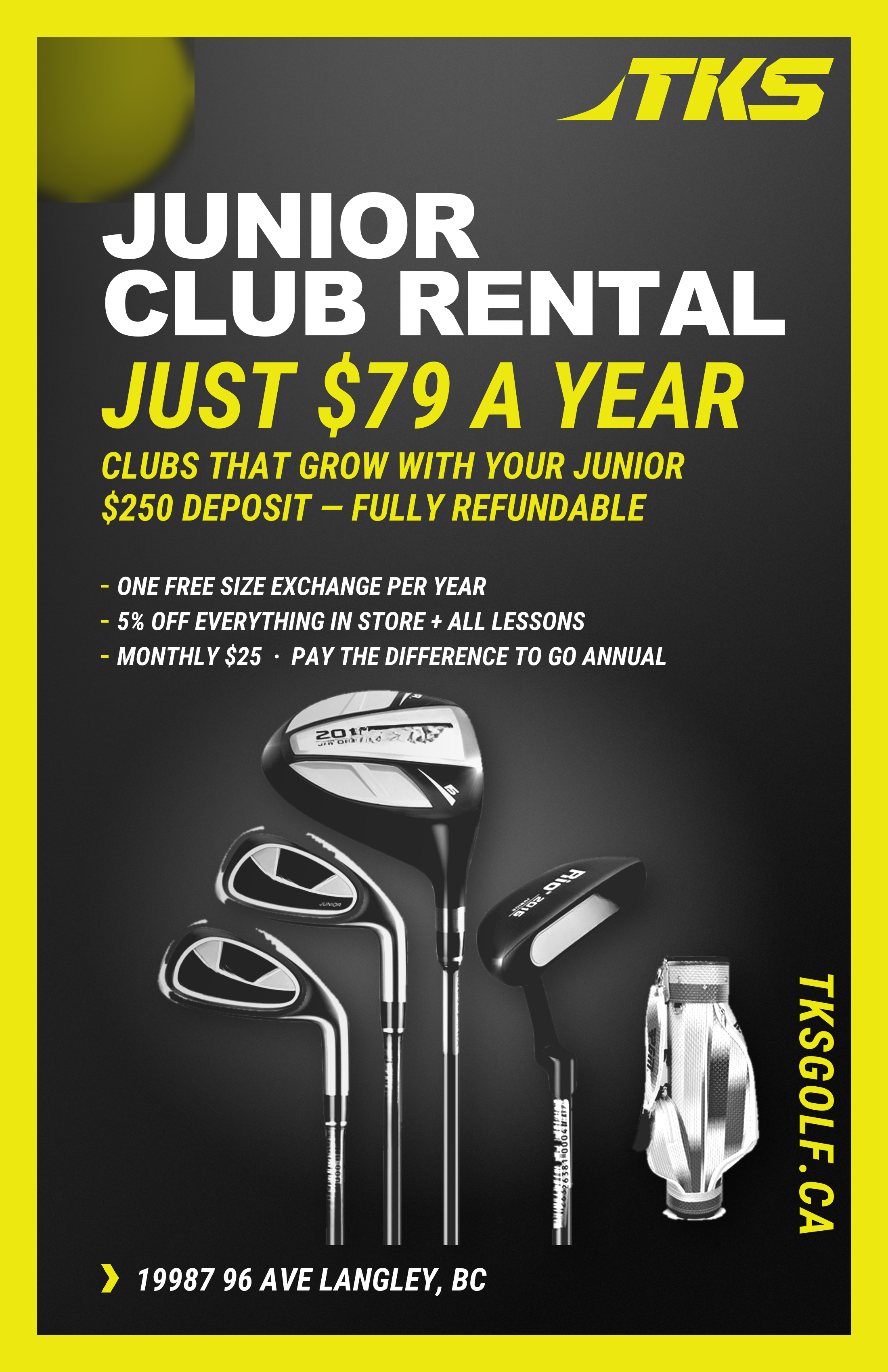 TKS GOLF Junior Club Rental - Just $79 a year